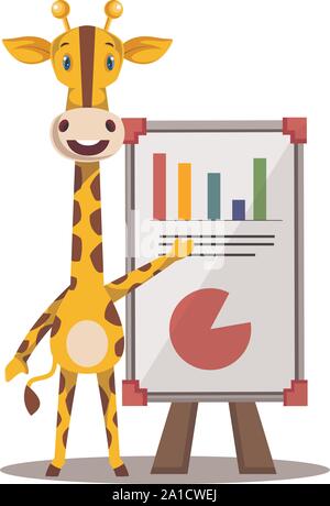 Giraffe with analytics table, illustration, vector on white background. Stock Vector