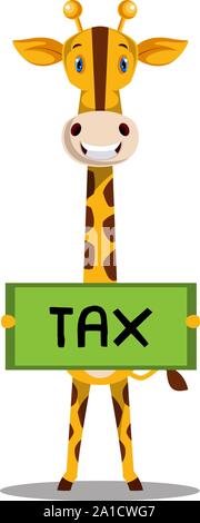 Giraffe with tax sign, illustration, vector on white background. Stock Vector
