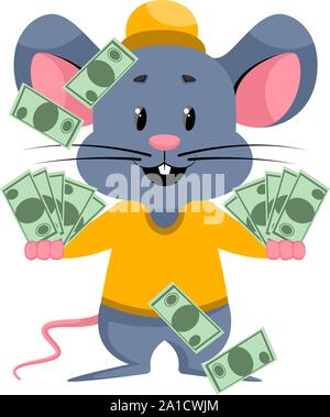 Mouse with bags of money, illustration, vector on white background. Stock Vector