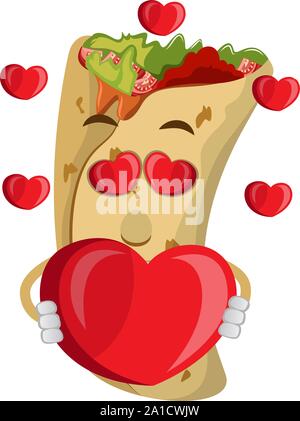 Burrito in love, illustration, vector on white background. Stock Vector