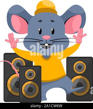 Mouse with speakers, illustration, vector on white background. Stock Vector