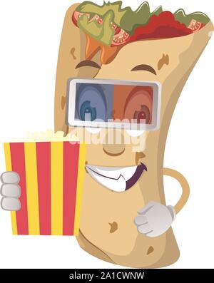 Burrito with popcorn, illustration, vector on white background. Stock Vector