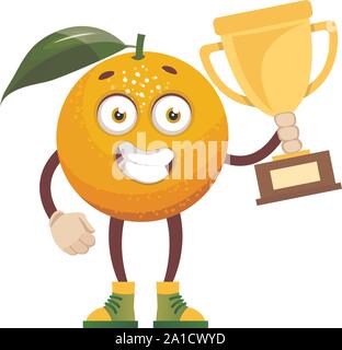 Orange with trophy, illustration, vector on white background. Stock Vector