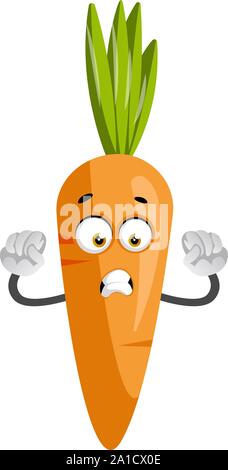 Scared carrot, illustration, vector on white background. Stock Vector