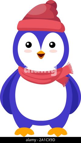 Penguin with scarf, illustration, vector on white background. Stock Vector