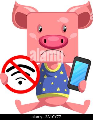 Pig with no wifi, illustration, vector on white background. Stock Vector