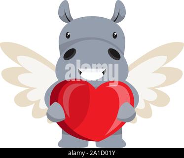 Hippo with wings, illustration, vector on white background. Stock Vector