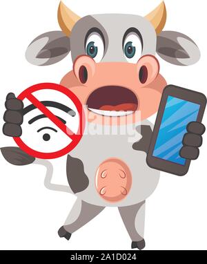 Cow with no wifi signal, illustration, vector on white background. Stock Vector