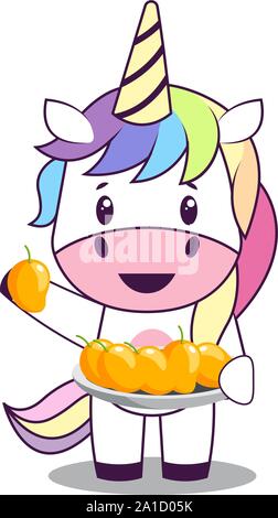 Unicorn with mangos, illustration, vector on white background. Stock Vector