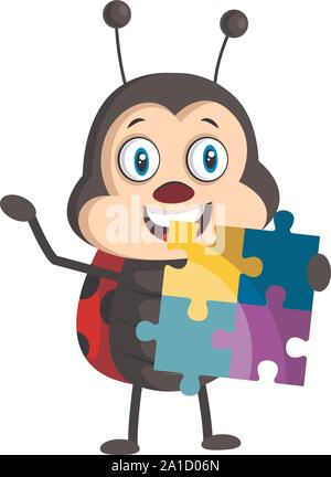 Lady bug with puzzle, illustration, vector on white background. Stock Vector