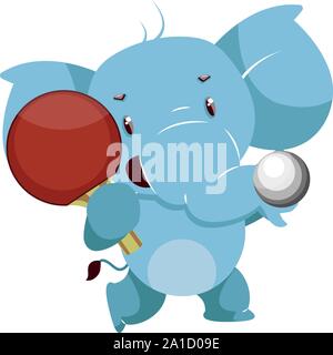 Elephant with racket, illustration, vector on white background. Stock Vector
