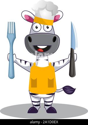 Zebra cooking, illustration, vector on white background. Stock Vector