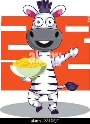 Zebra with snacks, illustration, vector on white background. Stock Vector
