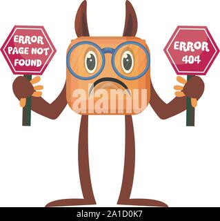 Monster with 404 error sign, illustration, vector on white background. Stock Vector