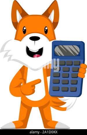 Fox with calculator, illustration, vector on white background. Stock Vector