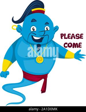 Happy genie, illustration, vector on white background. Stock Vector