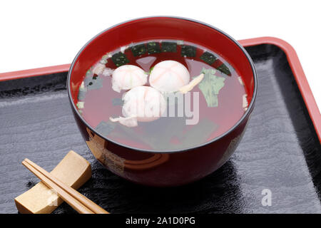 Japanese food, Osuimono soup of fu and vegetables in a bowl Stock Photo