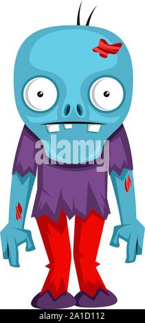 Zombie standing, illustration, vector on white background. Stock Vector