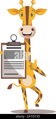 Giraffe with schedule, illustration, vector on white background. Stock Vector