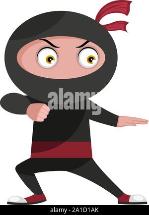 Ninja is fighting, illustration, vector on white background. Stock Vector
