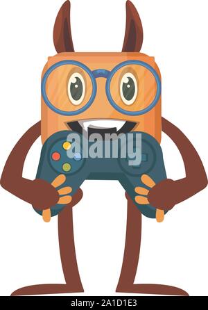 Monster with gamepad, illustration, vector on white background. Stock Vector