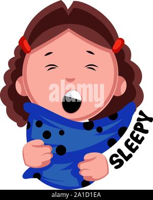 Sleepy girl, illustration, vector on white background. Stock Vector