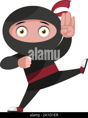 Ninja is fighting, illustration, vector on white background. Stock Vector
