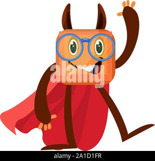 Monster with red cape, illustration, vector on white background. Stock Vector