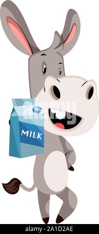 Donkey with milk, illustration, vector on white background. Stock Vector