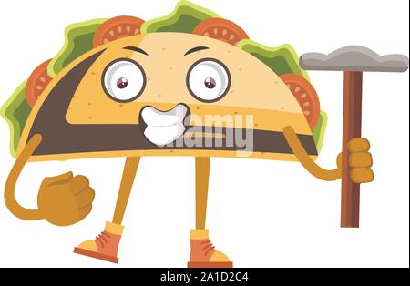 Taco with hammer, illustration, vector on white background. Stock Vector