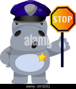 Hippo in police suit, illustration, vector on white background. Stock Vector