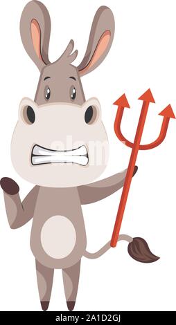 Donkey with devil spear, illustration, vector on white background. Stock Vector