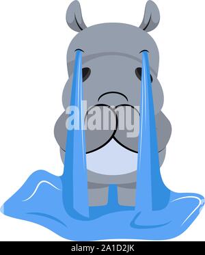 Hippo crying, illustration, vector on white background. Stock Vector