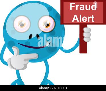 Blue monster with fraud alert sign, illustration, vector on white background. Stock Vector