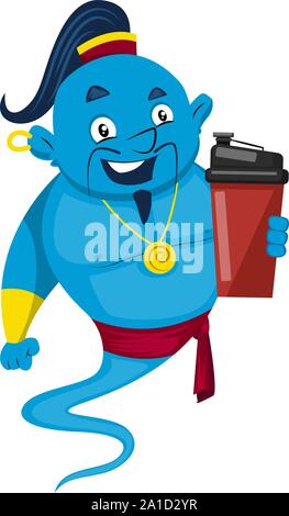 Genie with coffee, illustration, vector on white background. Stock Vector