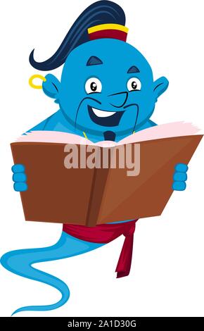 Genie with book, illustration, vector on white background. Stock Vector