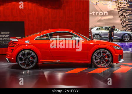 FRANKFURT, GERMANY - SEPT 2019: red AUDI TT FV 8S coupe roadster, IAA International Motor Show Auto Exhibtion. Stock Photo