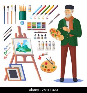 Art frenchman or artist man, painter with paint Stock Vector