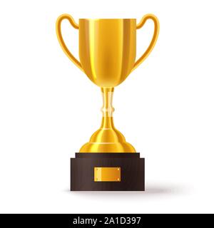 Realistic golden trophy or sport cup on stand Stock Vector