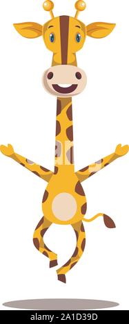 Jumping giraffe, illustration, vector on white background. Stock Vector