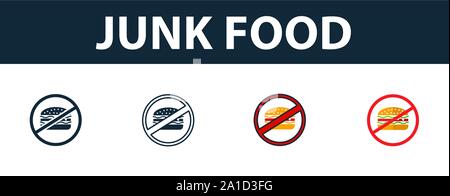 Junk Food icon set. Premium symbol in different styles from fitness icons collection. Creative junk food icon filled, outline, colored and flat Stock Vector