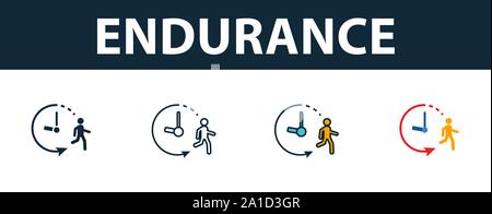 Endurance icon set. Premium symbol in different styles from fitness icons collection. Creative endurance icon filled, outline, colored and flat Stock Vector