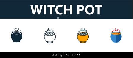 Witch Pot icon set. Premium symbol in different styles from halloween icons collection. Creative witch pot icon filled, outline, colored and flat Stock Vector