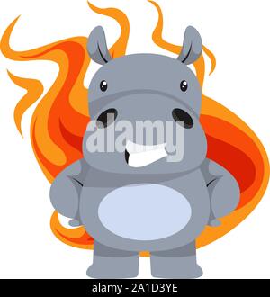 Hippo with flames, illustration, vector on white background. Stock Vector