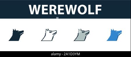 Werewolf icon set. Premium symbol in different styles from halloween icons collection. Creative werewolf icon filled, outline, colored and flat Stock Vector