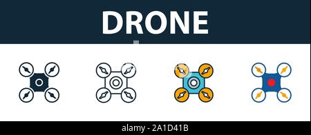 Drone icon set. Premium symbol in different styles from smart devices icons collection. Creative drone icon filled, outline, colored and flat symbols Stock Vector