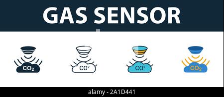 Gas Sensor icon set. Premium symbol in different styles from sensors icons collection. Creative gas sensor icon filled, outline, colored and flat Stock Vector