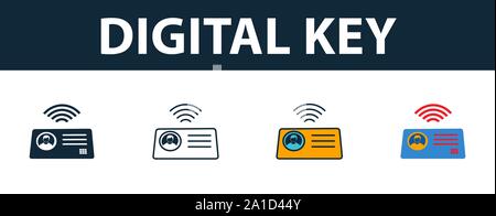 Digital Key icon set. Premium symbol in different styles from smart devices icons collection. Creative digital key icon filled, outline, colored and Stock Vector
