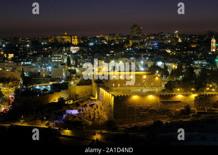 View at twilight of Al-Aksa Mosque built on top of the Temple Mount, known as the Al Aqsa Compound or Haram esh-Sharif in the Old City East Jerusalem Israel Stock Photo
