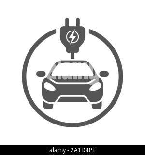 Electric Car. Flat Vector Icon. Simple black symbol on white background. EPS 10 Stock Vector